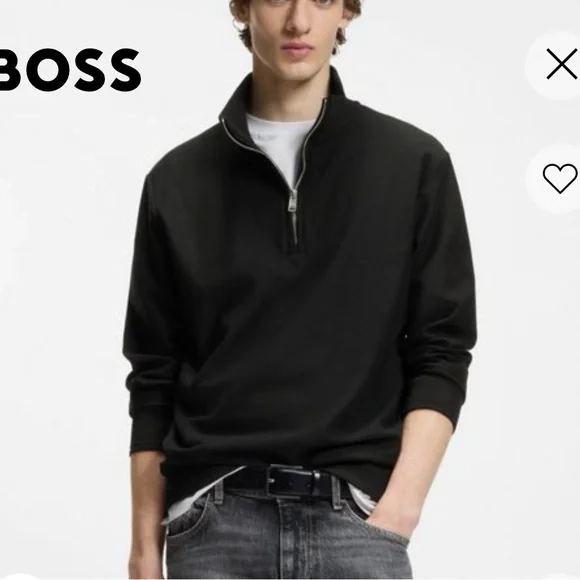 BOSS Men's 3/4 Zip-Up Black Sweater